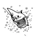 simple one line skull with shark swimming behind it  tattoo design idea