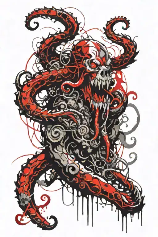 Mythical God With Tentacles Teeth Claws tattoo design idea