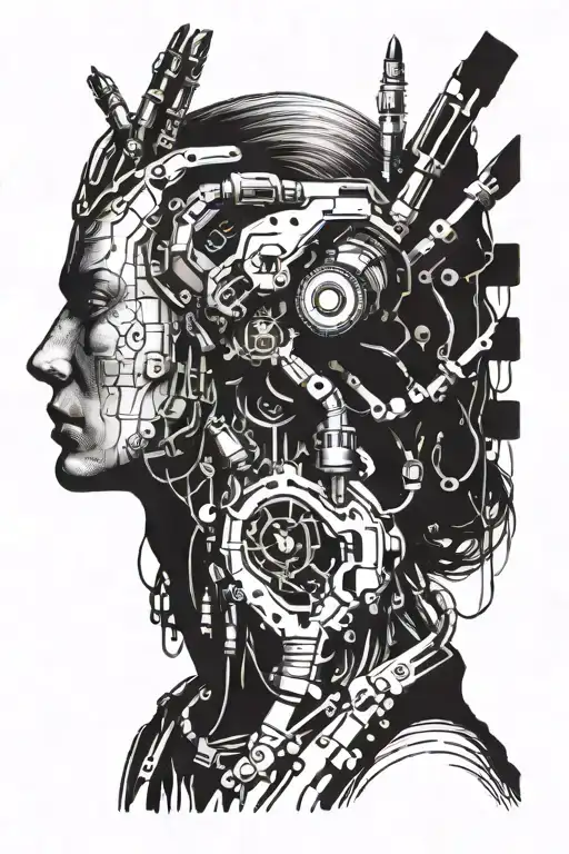 cyberpunk human side with claws emerging sci fi tattoo design idea