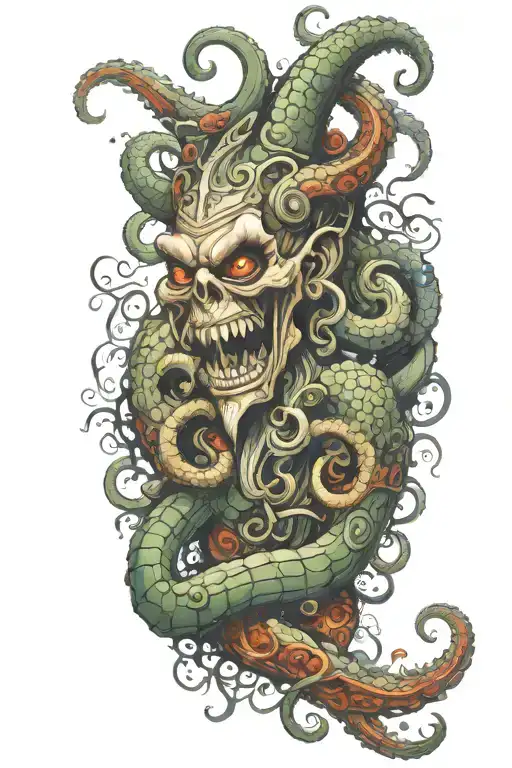 mythical god with tentacles teeth claws tattoo design idea