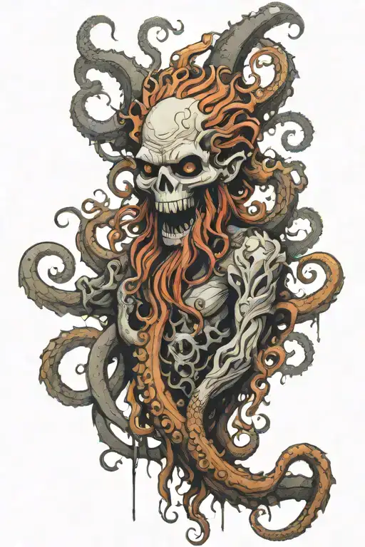 mythical god with tentacles teeth claws tattoo design idea