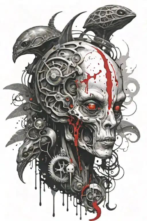 alien with third eye surrounded by alien like creatures  tattoo design idea