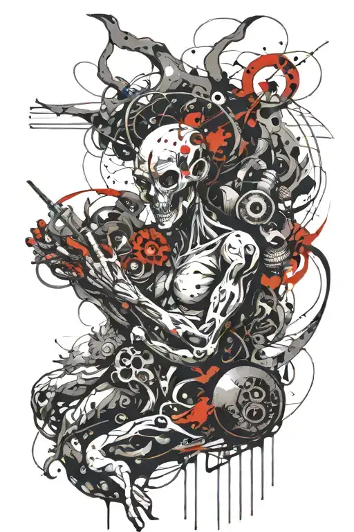 Mythical alien being with organic apperance and tripping tattoo design idea