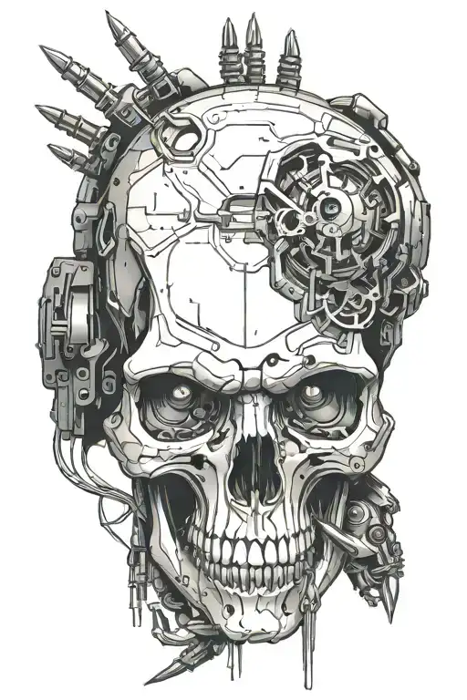 cyberpunk skull side with claws emerging tattoo design idea