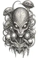 alien with third eye surrounded by alien like creatures  tattoo design idea