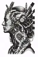 cyberpunk human side with claws emerging sci fi tattoo design idea