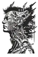 cyberpunk human side with claws emerging sci fi tattoo design idea