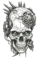 cyberpunk skull side with claws emerging tattoo design idea