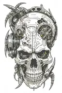 cyberpunk skull side with claws emerging tattoo design idea