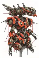 humanoid robot with future seeing abilities and skull necklace and rocket launchers on the back tattoo design idea