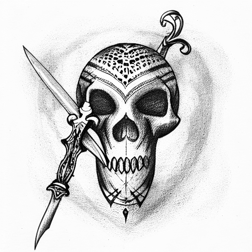 heart with a skull and a dagger  tattoo design idea