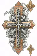 brick wall with RIP Byron 3d cross tattoo design idea