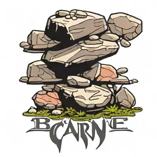 Cairn that uses rocks shaped in the letters balance  tattoo design idea