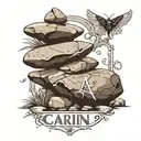 Cairn that uses rocks shaped in the letters balance  tattoo design idea
