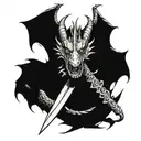 realistic  mideviel dragon wrapped around a dagger   tattoo design idea