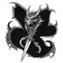 realistic  mideviel dragon wrapped around a dagger   tattoo design idea