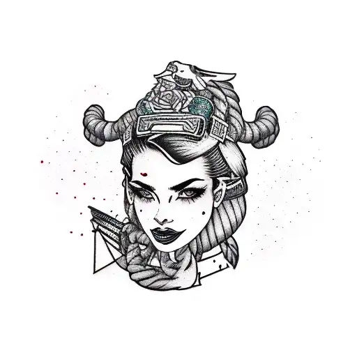 asexy Strong girl who has a ADHD and manik depression and architecture industrial designer  tattoo design idea