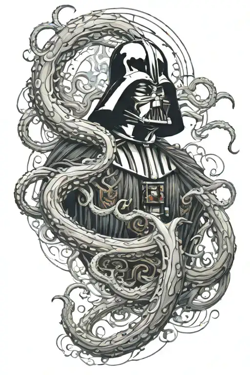 Darth Vader as Poseidon and Giant Squid tattoo design idea