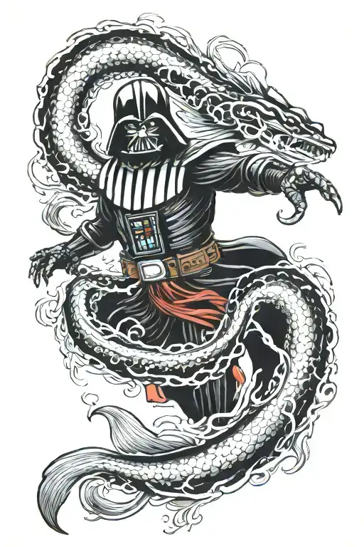 Darth Vader as Poseidon and Giant Squid tattoo design idea