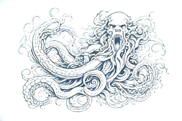 Poseidon and Giant squid wrapped tattoo design idea