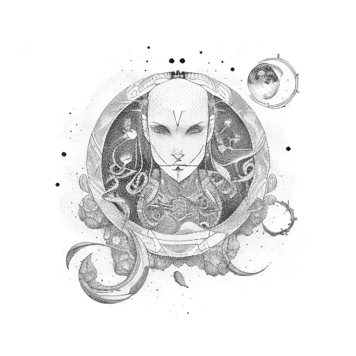 media luna con las constelaciones de libra y virgo en japonés  tattoo design idea