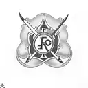 A traditional style tattoo featuring a paramedic/firefighter emblem intertwined with fishing hooks and hunting arrows. tattoo design idea
