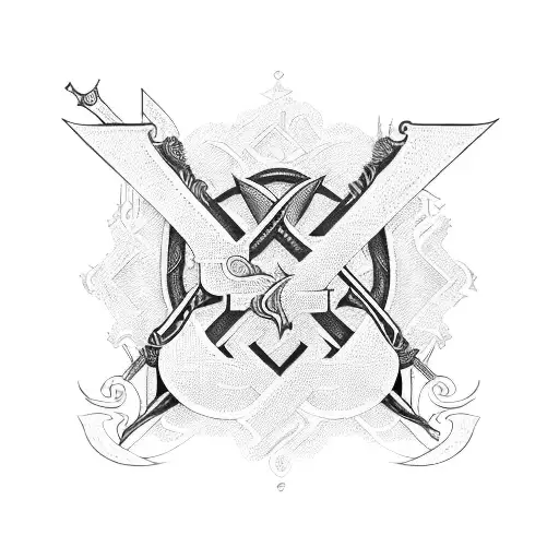 two curved swords crossed at 45 degrees tattoo design idea