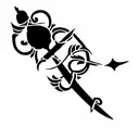 two curved swords crossed with a vertical Rose in the middle tattoo design idea