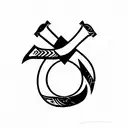 two curved swords crossed with a vertical Rose in the middle tattoo design idea