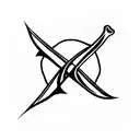 two curved swords crossed with a vertical Rose in the middle tattoo design idea