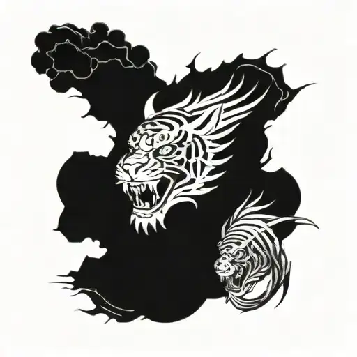 Dragon and tiger with ingot tattoo design idea
