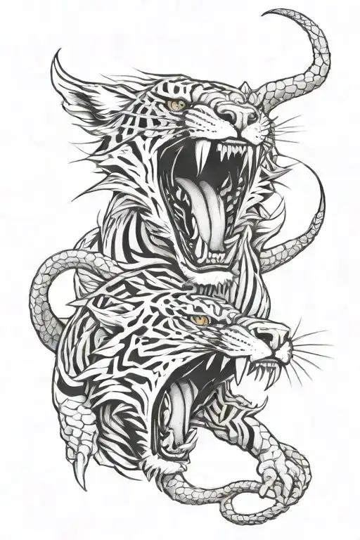 Dragon and tiger roaring tattoo design idea