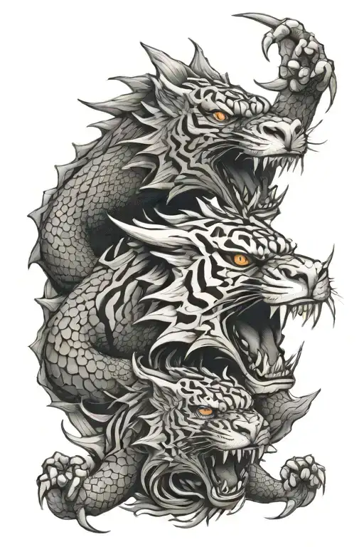 Dragon and tiger roaring tattoo design idea