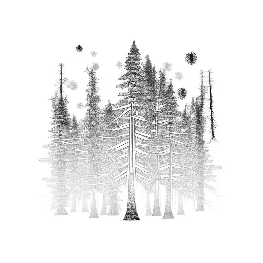 tree forest with some objects  tattoo design idea