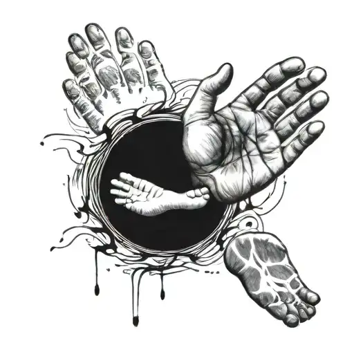 miscarriage. babys hand and footprints with father's  tattoo design idea