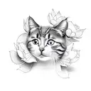 cute cat with flowers tattoo design idea