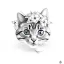 cute cat with flowers tattoo design idea