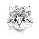 cute cat with flowers tattoo design idea