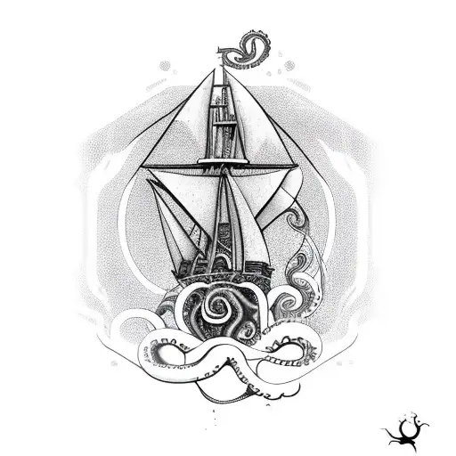 kraken attacking ship with tentacles tattoo design idea