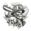 firefighter and skull ship navigating tattoo design idea