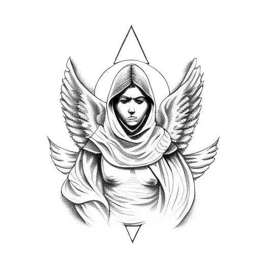 Old Testament angel, tattoo sketch, black and white tattoo design idea