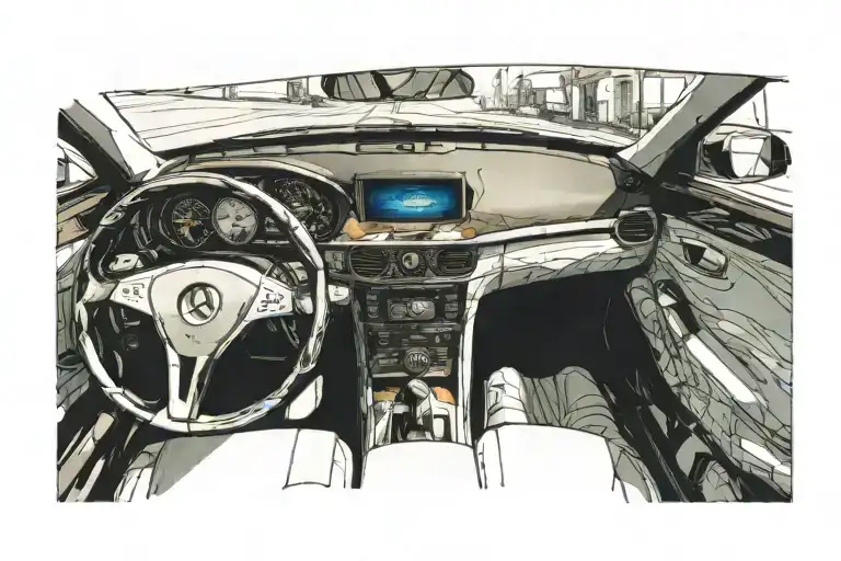 A view from a Mercedes w220 cabin. Looking on the street at very high speed. Everything is distorted because of speed.  tattoo design idea