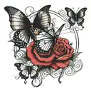 a circus rose surrounded by three butterflies tattoo design idea