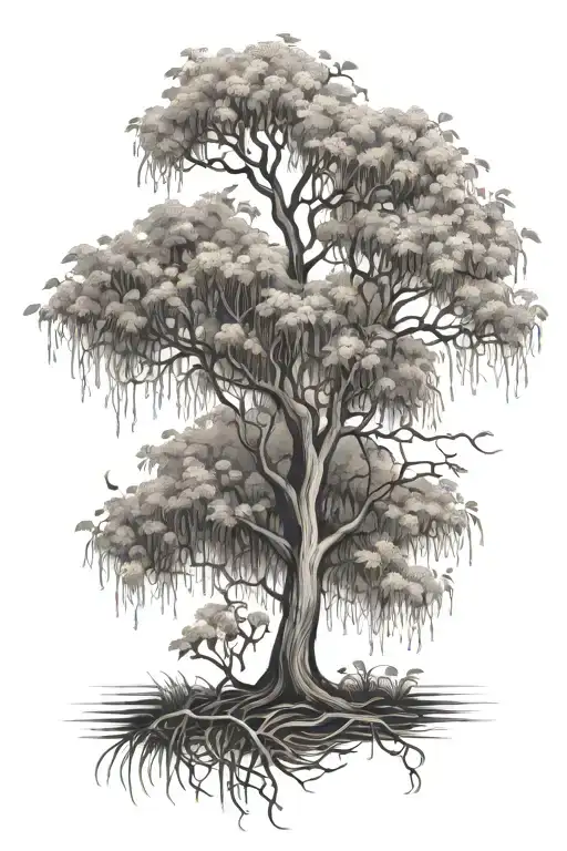 willow tree with clematis flowers   tattoo design idea