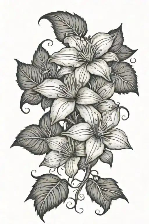 multi clematis flower with soft vine winding river flowing tattoo design idea