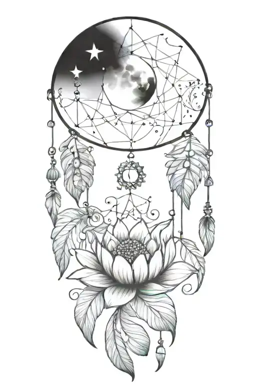 half moon dream catcher rainbow lotus flower  tattoo design idea