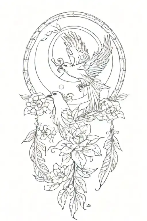 dream catcher phoenix flowers intertwined infinity symbols tattoo design idea