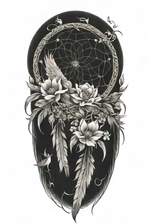 dream catcher phoenix flowers intertwined infinity symbols tattoo design idea