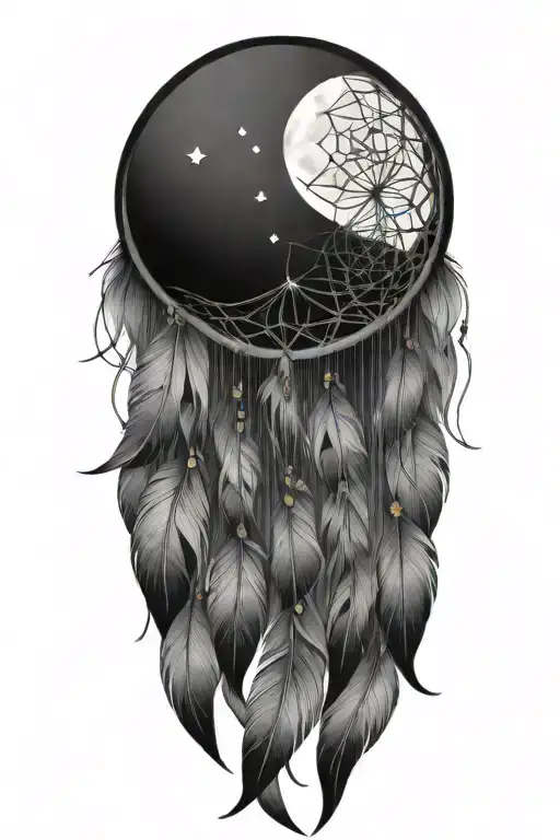  moon shaped  dream catcher rainbow lotus flower  tattoo design idea