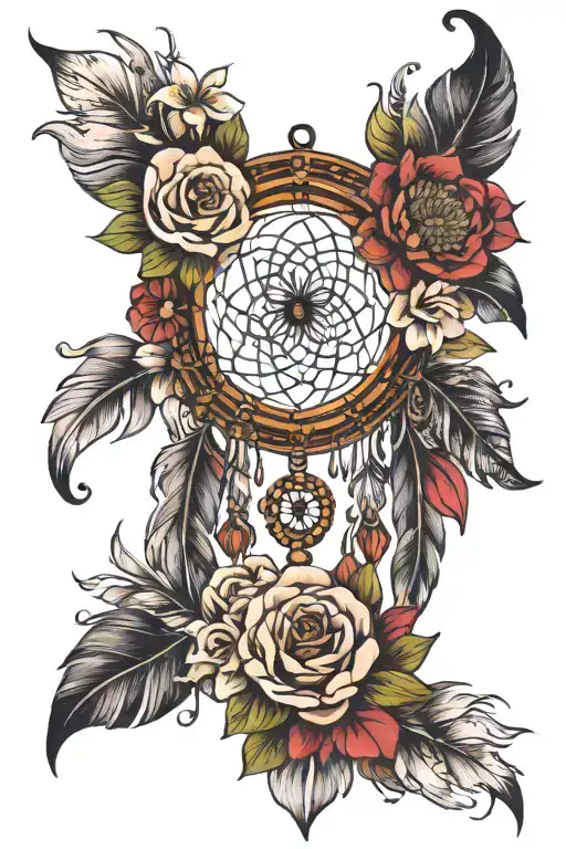 flowers covering small dream catcher tattoo design idea